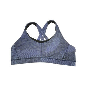 Lululemon Womens Stash N’ Run Sports Bra Size 10 Blue Black Multi Stripe